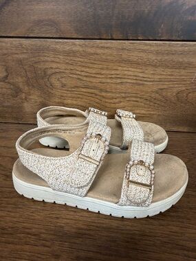 Cat & Jack Beige Woven Girls' Sandals with Beaded Buckles